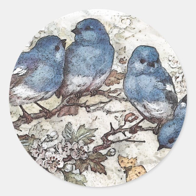 Vintage Blauvogeldarstellung Runder Aufkleber (Vorderseite)