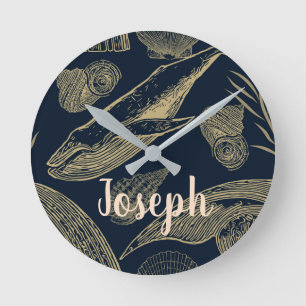 Vintage Blauwal Nautical Runde Wanduhr