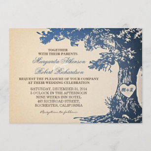 vintage bleu vieil arbre de chêne invitations de m