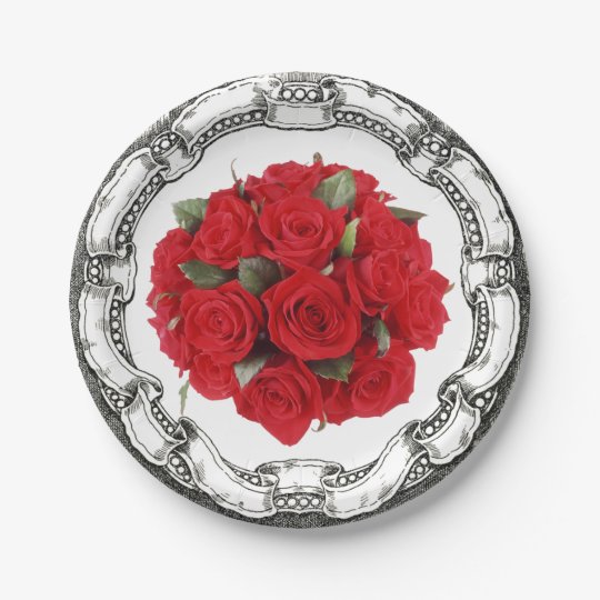 Vintage Blick Blumenstrauss Rote Rosen Pappteller Zazzle Ch