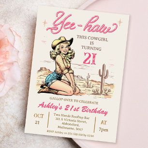 Vintage Blond Yee-haw Cowgirl 21. Geburtstag Einladung