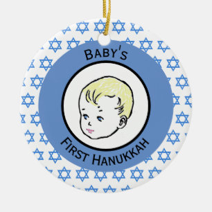 Vintage Blondes Haar Baby's erstes Chanukka Keramik Ornament