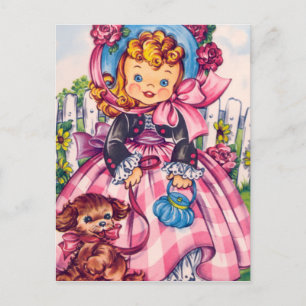 Vintage Blondine mit Hund Postkarte