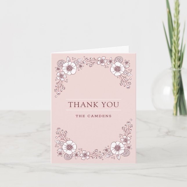 Vintage Blooms Hochzeit Dankeschön Karte - Rosa (Vorderseite)