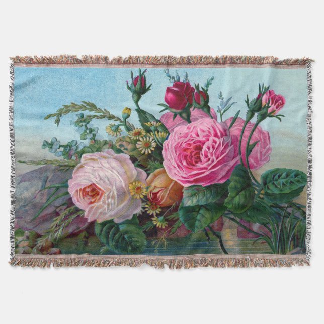 Vintage blorale Vintage Rose Decke (Vorderseite)