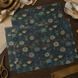 Vintage Blu- und Goldblüten - Dekopulationstexte Seidenpapier