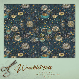 Vintage Blu- und Goldblüten - Dekopulationstexte Seidenpapier