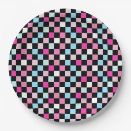 Vintage Blue and Pink Checkered Pattern Pappteller