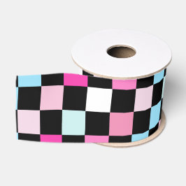 Vintage Blue and Pink Checkered Pattern Ripsband