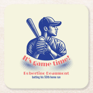 Vintage Blue Baseballspieler Herren 50. Geburtstag Rechteckiger Pappuntersetzer