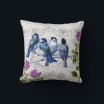 Vintage Blue Birds, Purple Flowers, Sheet Music Kissen<br><div class="desc">Vintage blue birds and purple flowers on grey sheet music.</div>