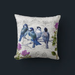 Vintage Blue Birds, Purple Flowers, Sheet Music Kissen<br><div class="desc">Vintage blue birds and purple flowers on grey sheet music.</div>