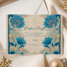 Vintage Blue Botanical Baby Shower Diapper Raffle