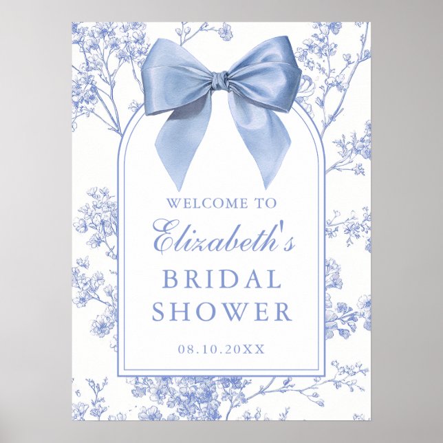 Vintage Blue Bow Bridal Shower Welcome Sign Poster (Vorne)