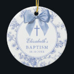 Vintage Blue Bow Floral Baptism Christening Keramik Ornament<br><div class="desc">These pretty baptism, christening ornaments feature an elegant blue bow and stylish typography with a floral background and can be personalized with the name, special date and photo on the reverse. Designed by Thisisnotme©</div>
