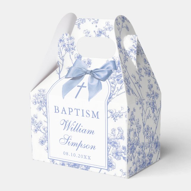 Vintage Blue Bow Floral Baptism Geschenkschachtel (Vorderseite)