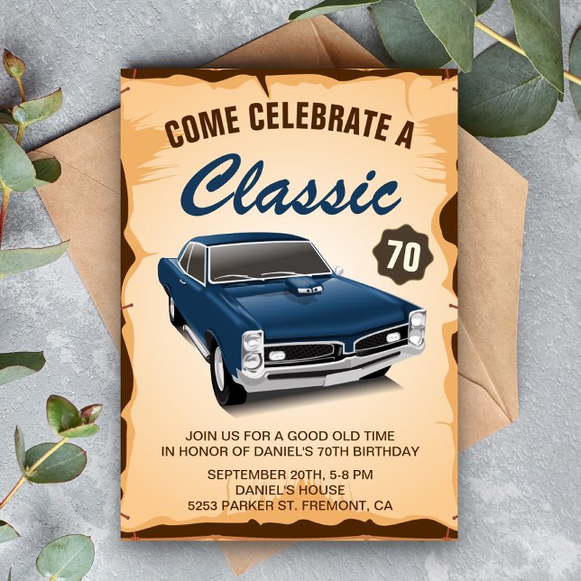 Vintage Blue Car Classic Invitation Anniversaire (Créateur téléchargé)