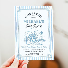 Vintage Blue Cowboy 1st Birthday Party Einladung