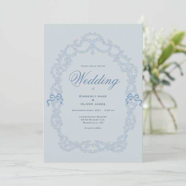 Vintage Blue Elegant Wedding Invitation Einladung (Stehend Vorderseite)