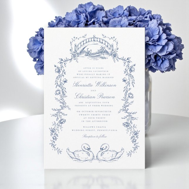 Vintage Blue Floral Arch Wedding Invitation Einladung (Von Creator hochgeladen)