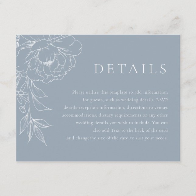 Vintage Blue Floral Coastal Wedding Details Begleitkarte (Vorderseite)
