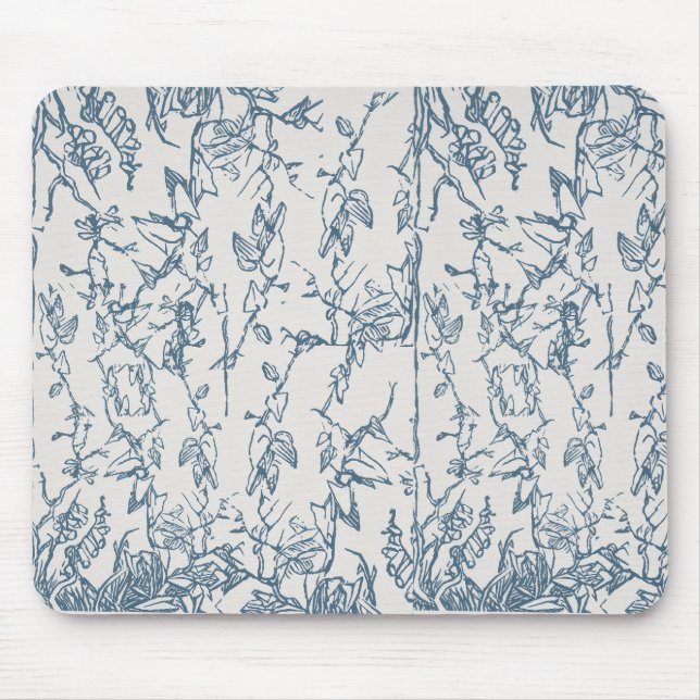 Vintage Blue Floral Sketch Pattern Mousepad (Vorne)