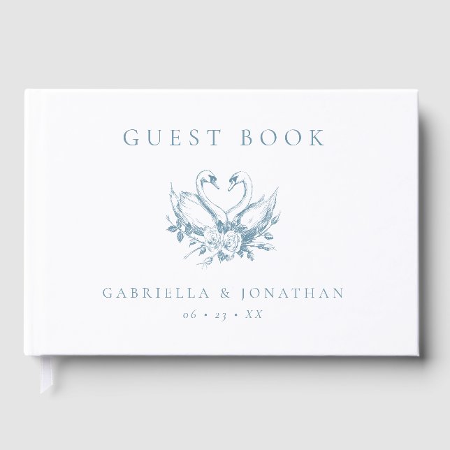 Vintage Blue Floral Swans Wedding Gästebuch (Vorderseite)
