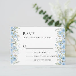 Vintage Blue Floral Wedding RSVP Card