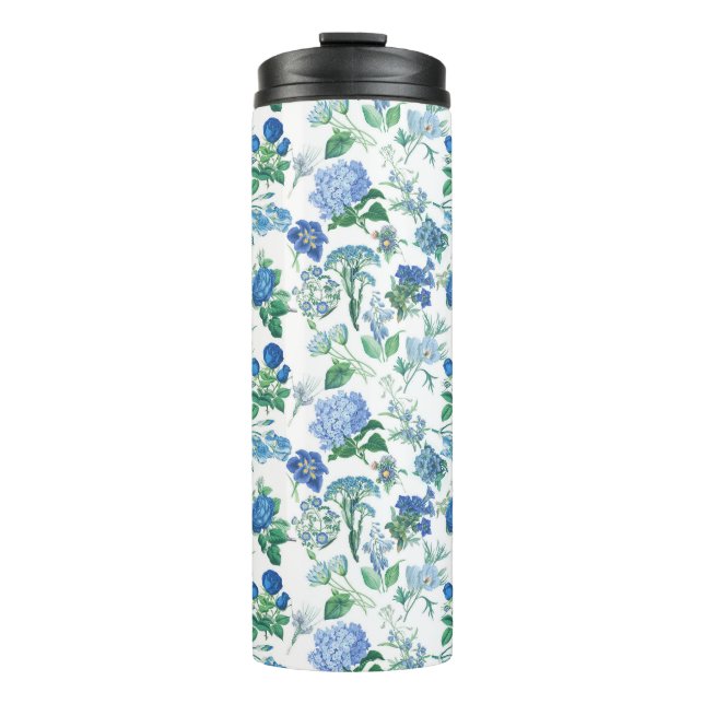 Vintage Blue Flowers Thermosbecher (Vorderseite)