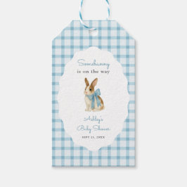 Vintage Blue Gingham Bunny Boy Baby Shower Geschenkanhänger