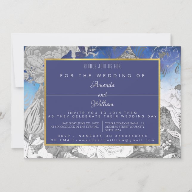 VINTAGE BLUE & GRAU EINLADUNG (Vorderseite)