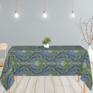Vintage Blue, Green and Gold Floral Pattern Tischdecke