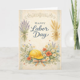 Vintage Blue Harvest Happy Labor Day Karte