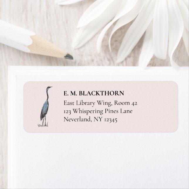 Vintage Blue Heron Hand-Drawn Birdwatcher Address (Insitu)