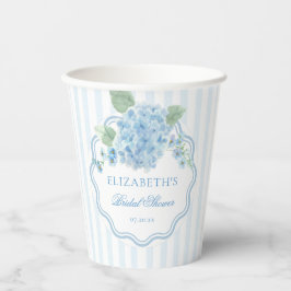 Vintage Blue Hydrangea Flower Elegant Stripe Wavy Pappbecher
