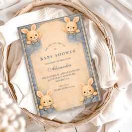Vintage Blue Jeans Bunny Nursery  Baby Shower Einladung