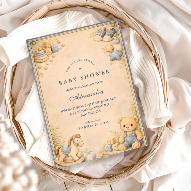 Vintage Blue Jeans Classic Baby Shower Einladung (Von Creator hochgeladen)