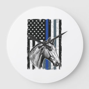 Vintage Blue Line Pferdeflagge Vektor-Design Große Wanduhr