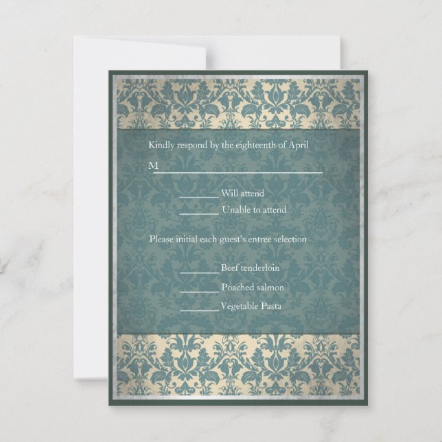 Vintage Blue Mariage damassé RSVP (Devant)