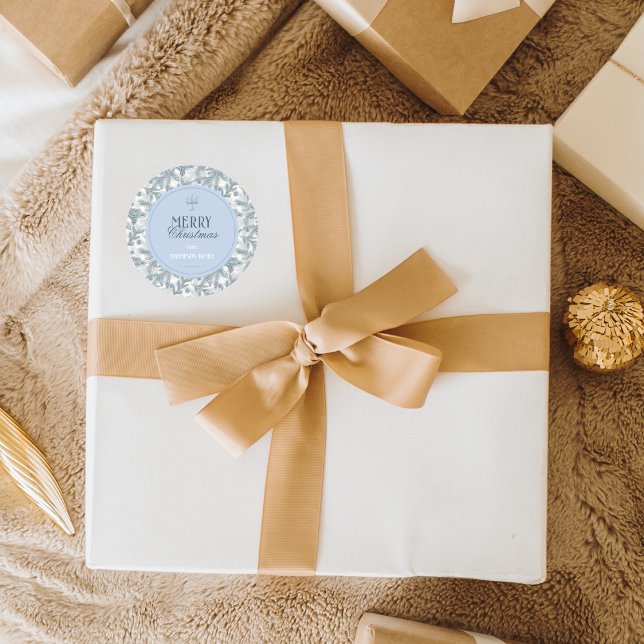 Vintage Blue Pine Christmas Gift Round Stickers (Von Creator hochgeladen)