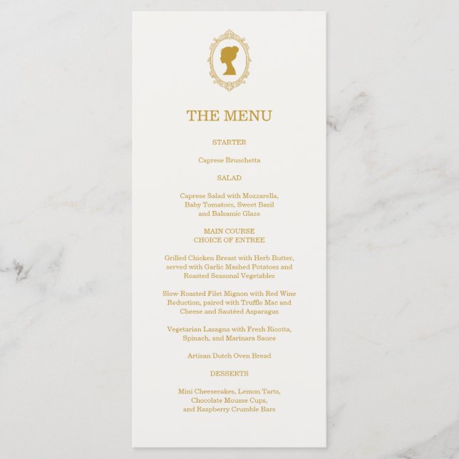 Vintage Blue Regency Cameo Bridal Shower Menükarte (Vorderseite)