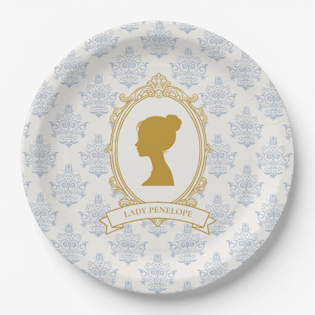 Vintage Blue Regency Cameo Bridal Shower Pappteller (Vorderseite)