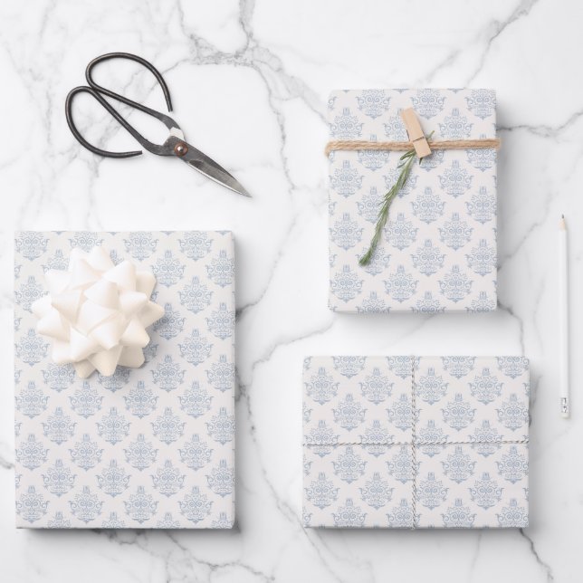 Vintage Blue Regency Damask Bridal Shower Geschenkpapier Set (Vorderseite)