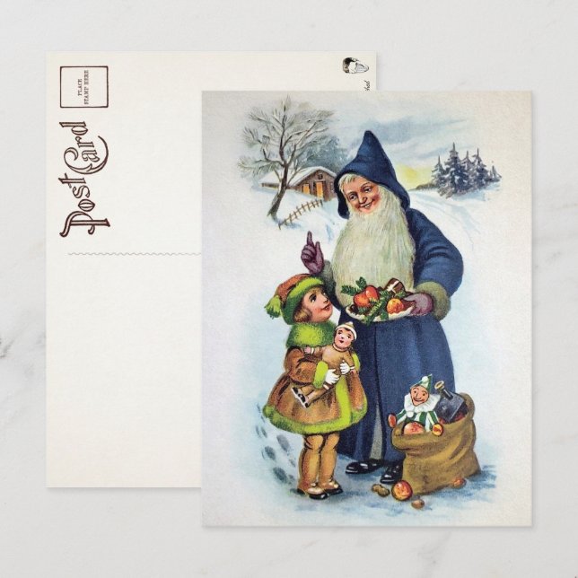 Vintage Blue Santa Postcard Postkarte (Vorne/Hinten)