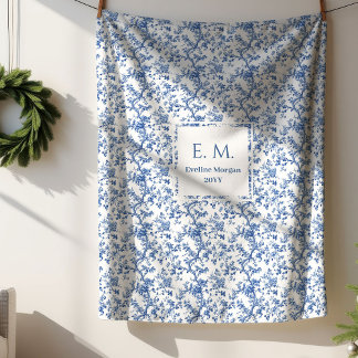 Vintage Blue Toile Custom Name Blanket for Grandma Sherpadecke