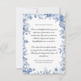 Vintage Blue Toile Floral Wedding Dankeskarte