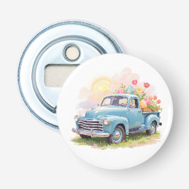 Vintage Blue Truck with Easter Eggs & Tulips Flaschenöffner