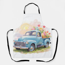 Vintage Blue Truck with Easter Eggs & Tulips Schürze