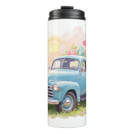 Vintage Blue Truck with Easter Eggs & Tulips Thermosbecher