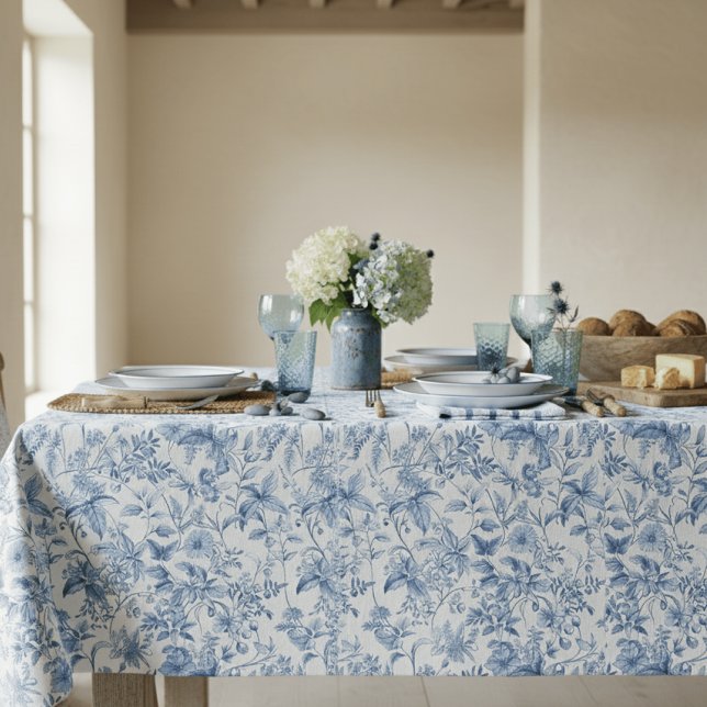 Vintage Blue White Floral Toile Elegant Tischdecke (Von Creator hochgeladen)
